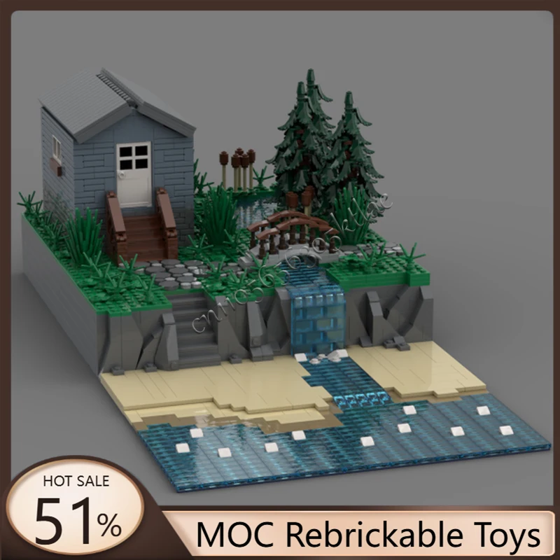 

1635 PCS MOC City Street Views Modular Forest Stream Cabin Building Blocks Diy Educational Assembly Children Toys Birthday Gifts