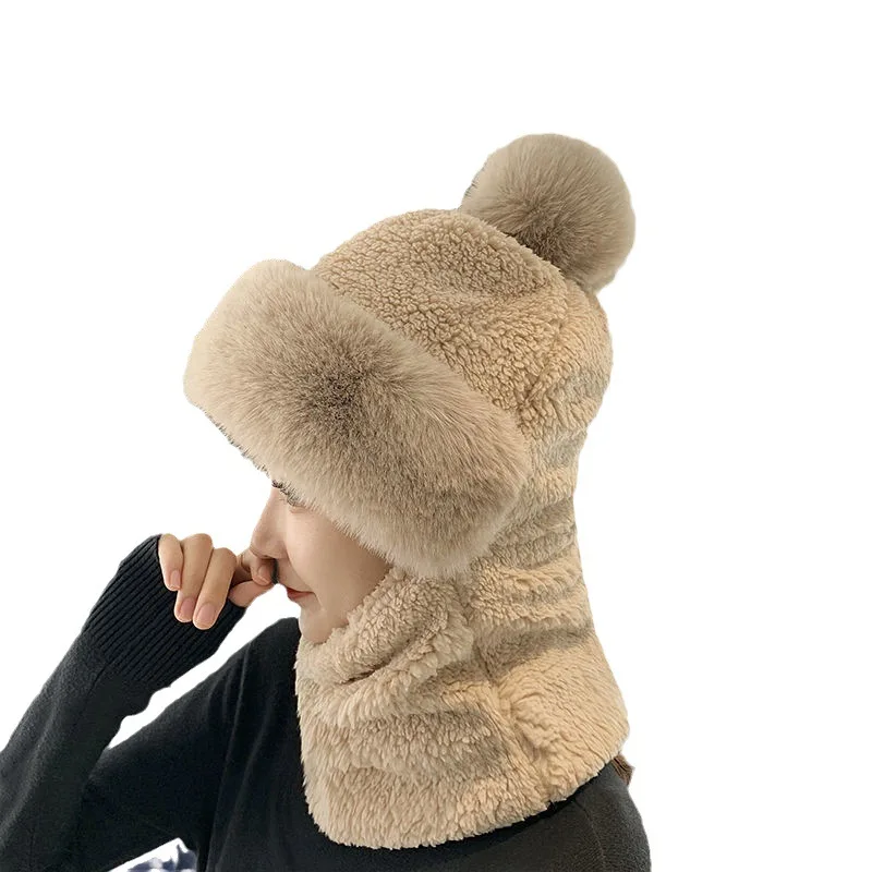 New Women Winter Cute Fake Fur Cap Hats Girls Female Warm Beanie Cap Hat Full Face Cover Ski Cycling Balaclava Mask For Women