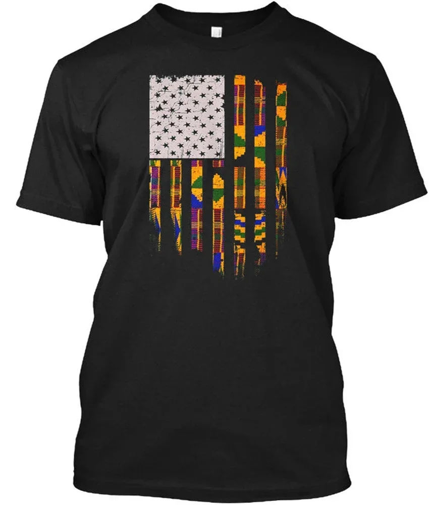 

Unique American Kente Cloth Flag T-Shirt. Summer Men's Cotton O-Neck Short Sleeve T-Shirt New Size S-3XL