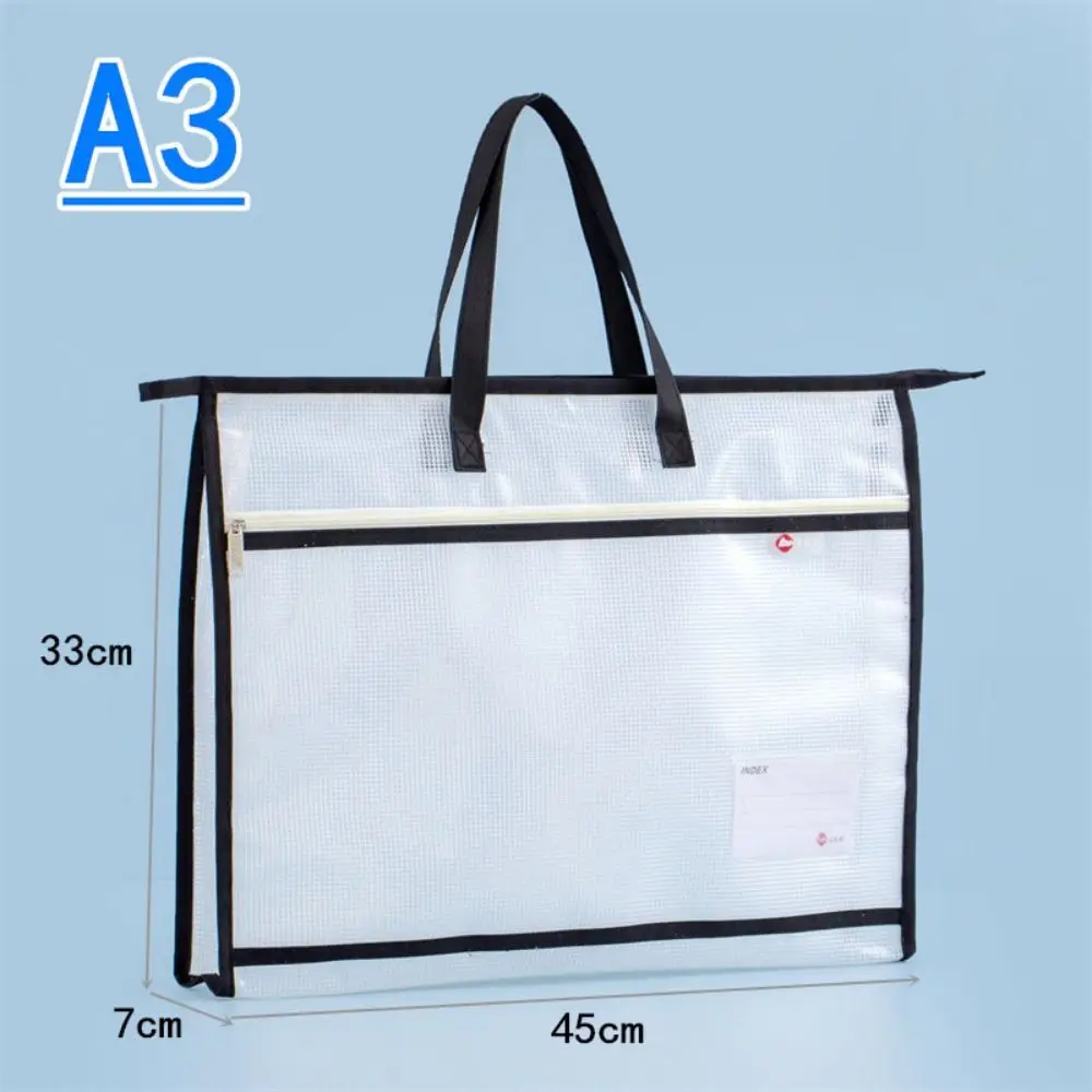 with Zipper and Handle A3 Project Bag Mesh PVC Multifunctional Mesh Art Bag Large Capacity Waterproof Storage Bag