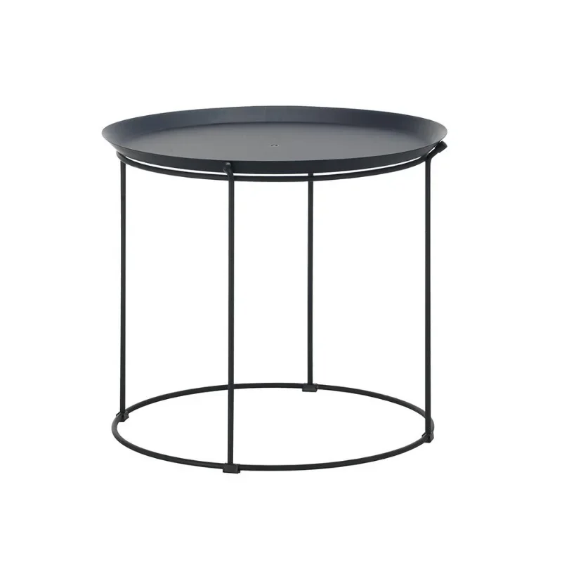 Nordic modern minimalist wrought iron coffee table, hotel apartment project, small metal round table, black paint wire corner