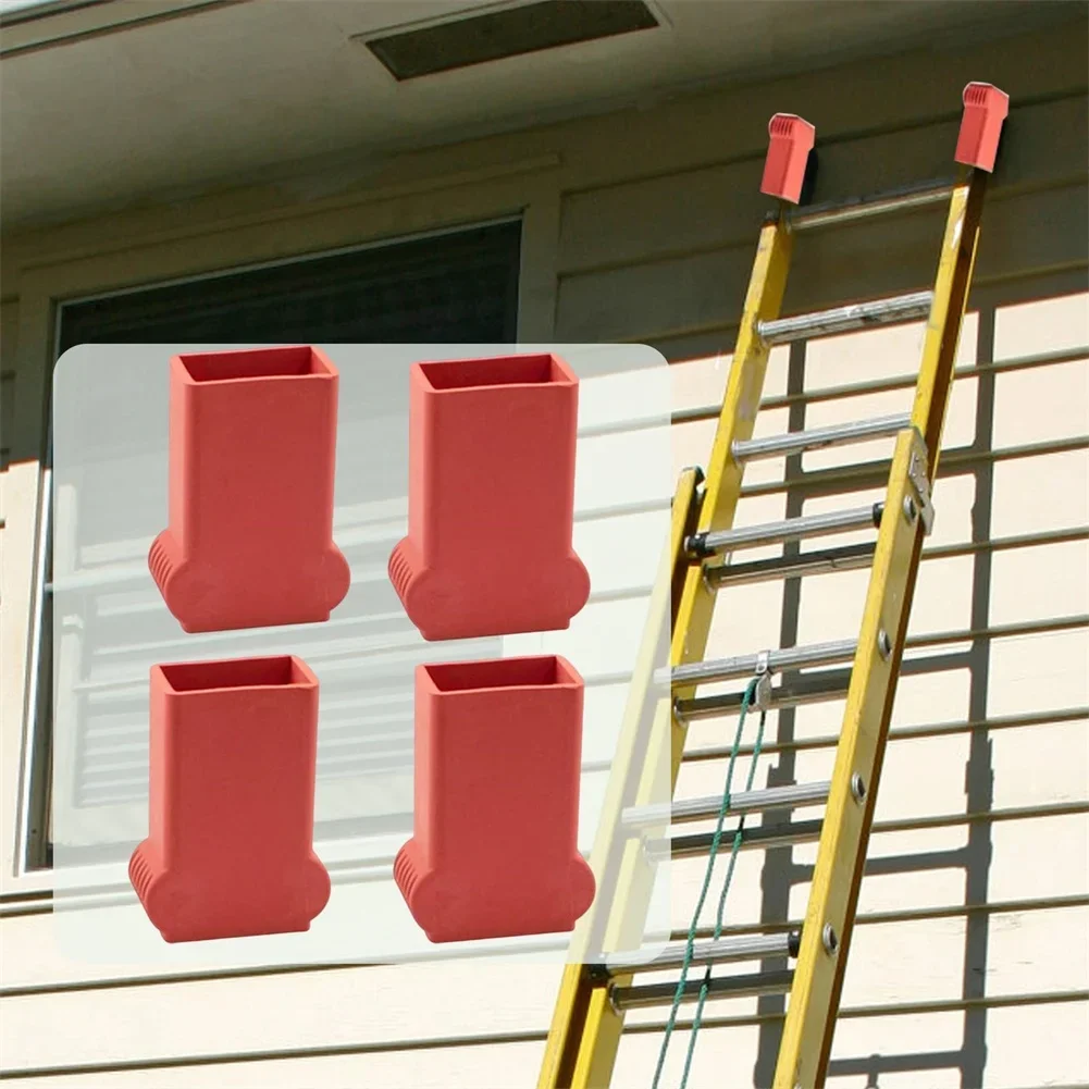 4pcs Rubber Ladder Foot Covers Anti-Slip Red For Telescopic Ladders Noise Reduction Pads Protecting Floors