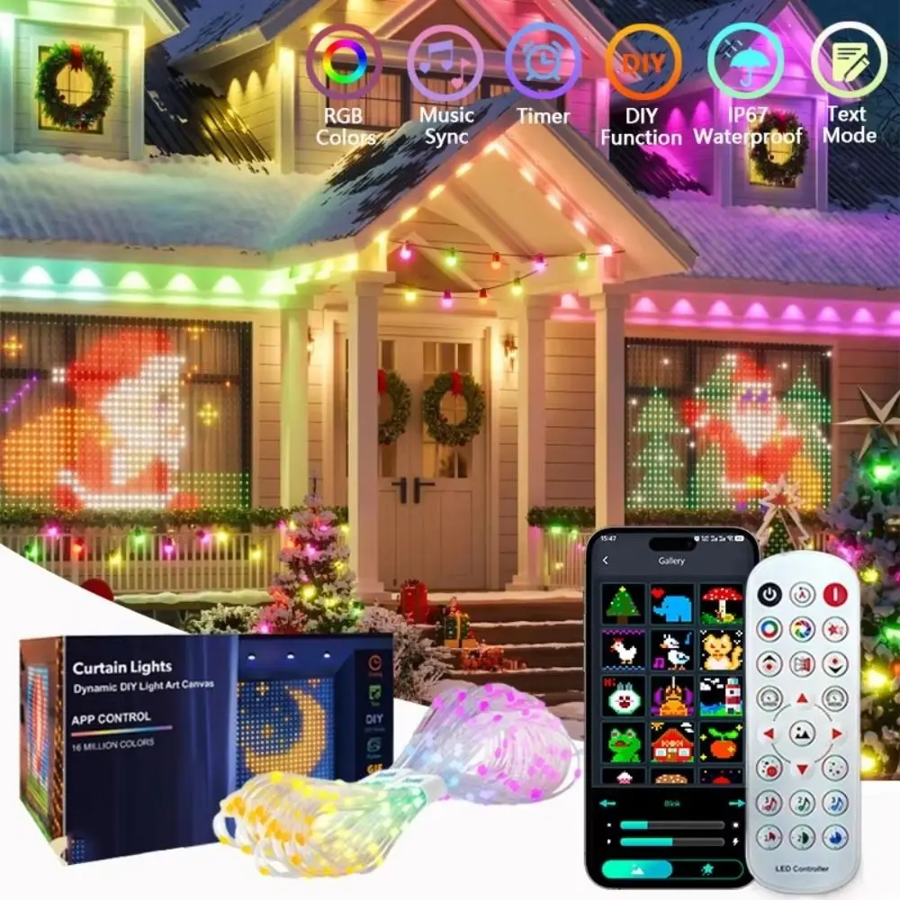 APP Controlled Fairy String Lights Music Sync DIY Pattern RGB Pixel Lights USB Powered IP67 Waterproof Smart Lights Window Decor