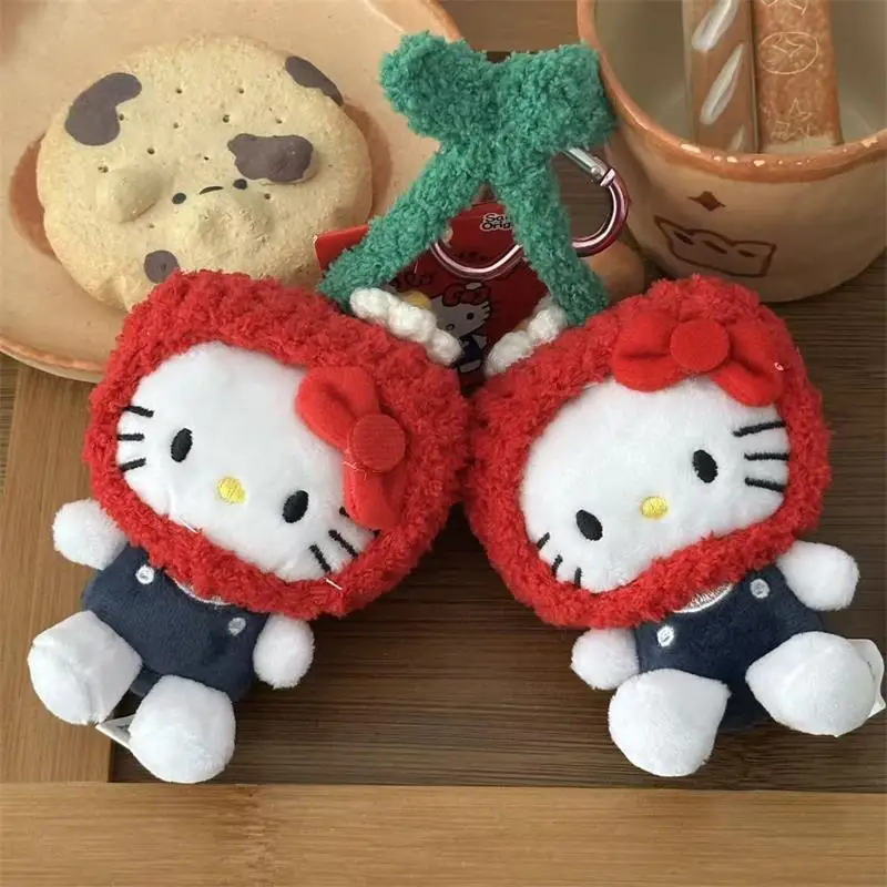 Opaska do włosów z serii Cartoon Kawaii Cherry, Hello Kitty, urocza pluszowa lalka z dużą głową, zawieszka do torebki dla dziewczynek, breloczek do kluczy z owocem, dekoracja, prezent, nowość