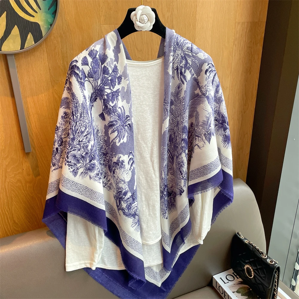 

Cotton and linen purple square 130*130 female summer sun shawl plant advanced feeling neck protection spring and autumn scarf