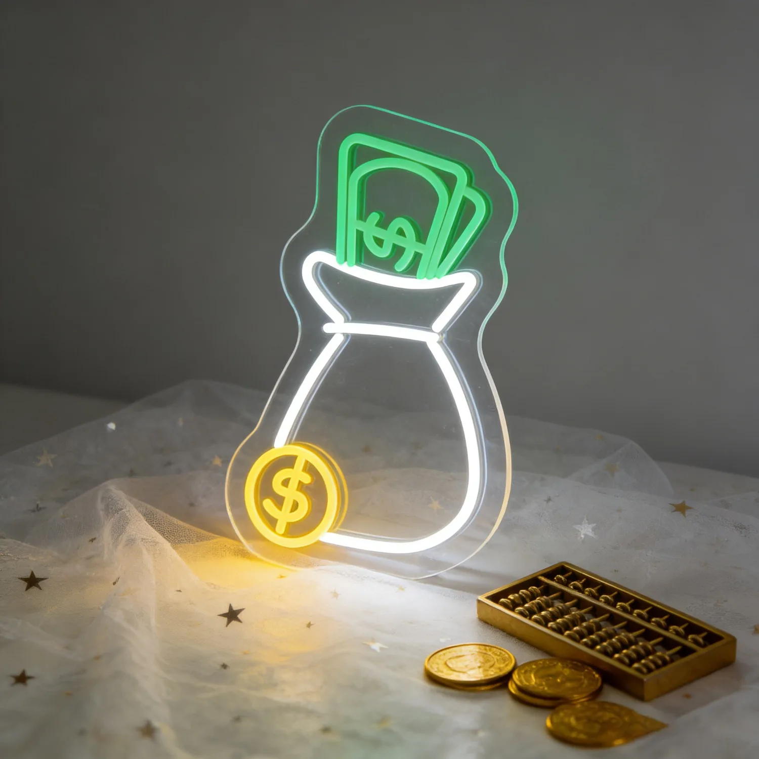 

Money Bag Neon Sign LED USB Dimmable Wall Art Night Light for Office Businessman Gift Finance Wealth Money Saving Piggy Bank