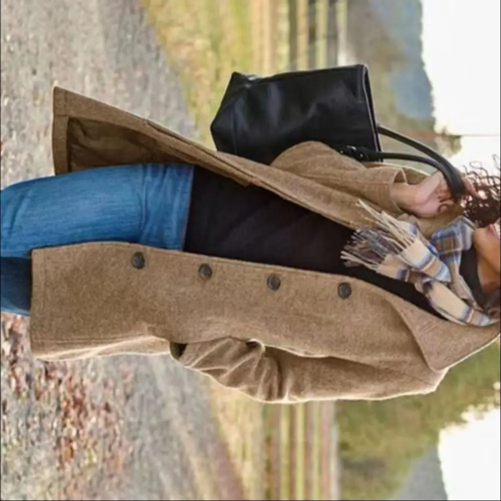 Elegant Pea Coat Women Outerwear 2025 Women Wool Coat Winter Thicken Overcoat Mid-Length Notch Lapel Single Breasted Trench Coat