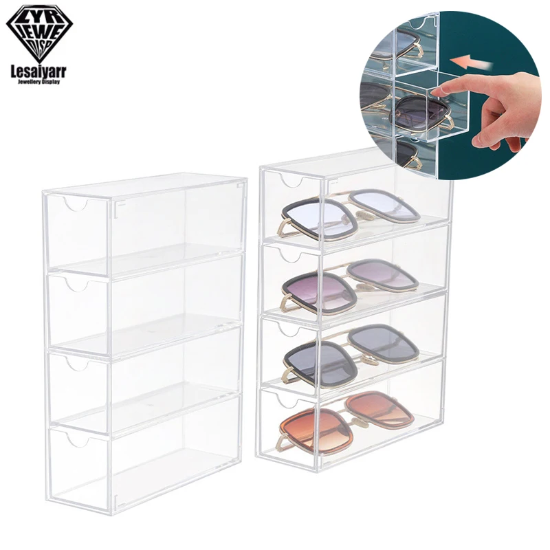 

Acrylic 4 Layer Storage Display Grid Case Box for Eyeglass Sunglass Glasses Jewelry Showing Case With Rack Cove 24.6x17.5x6.3CM