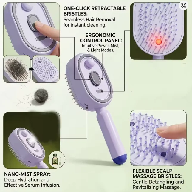 No wash essential oil hair comb Electric massage comb with aromatic oil spray Head Massage Comb Hair Care Serum Spray Anti Hair