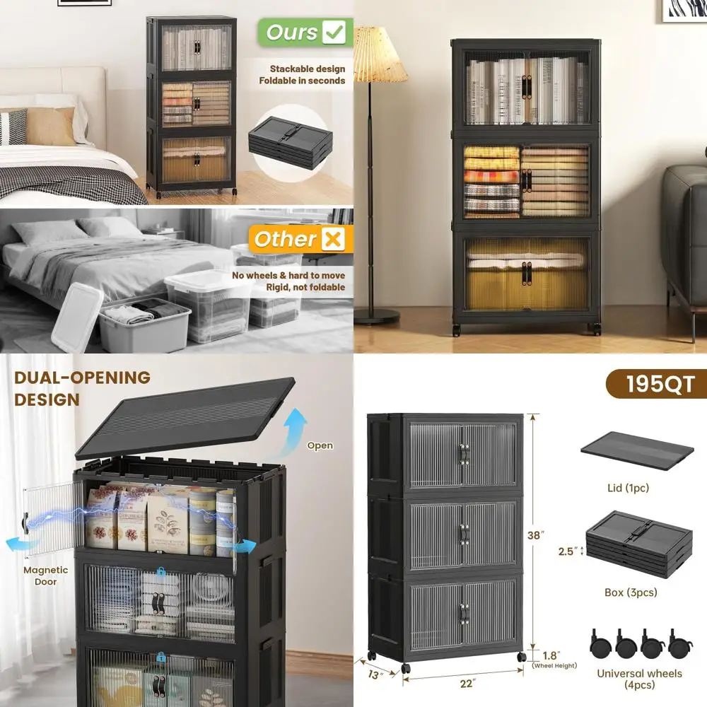 

Складные контейнеры для хранения с крышкой, 22x13x38 см, черные, органайзер для шкафа