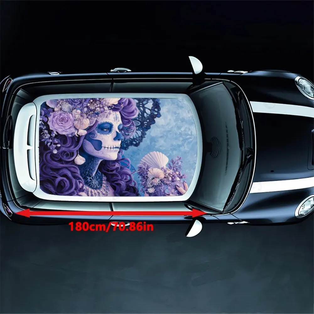 Gothic Fantasy Skeleton  Purple Haired Skeleton with Shell Decor Car Roof Sticker PVC Self Waterproof stick , Striking Auto Exte