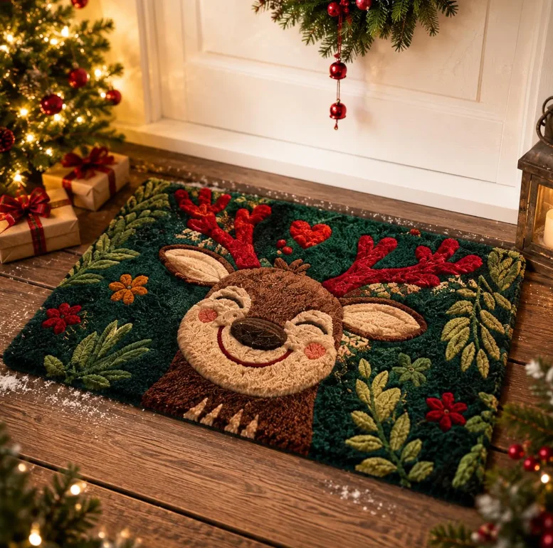 Christmas Reindeer Door Mat Indoor Outdoor Holiday Welcome Mat Cute Xmas Entrance Rug Winter Home Decor New Year Gift Mat