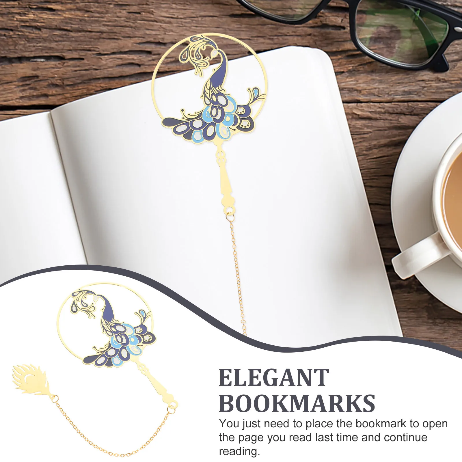 Delicate Peafowl Ornament Bookmark Exquisite Copper Page-Marker with Vivid Design Bookmark Decor for Book Club