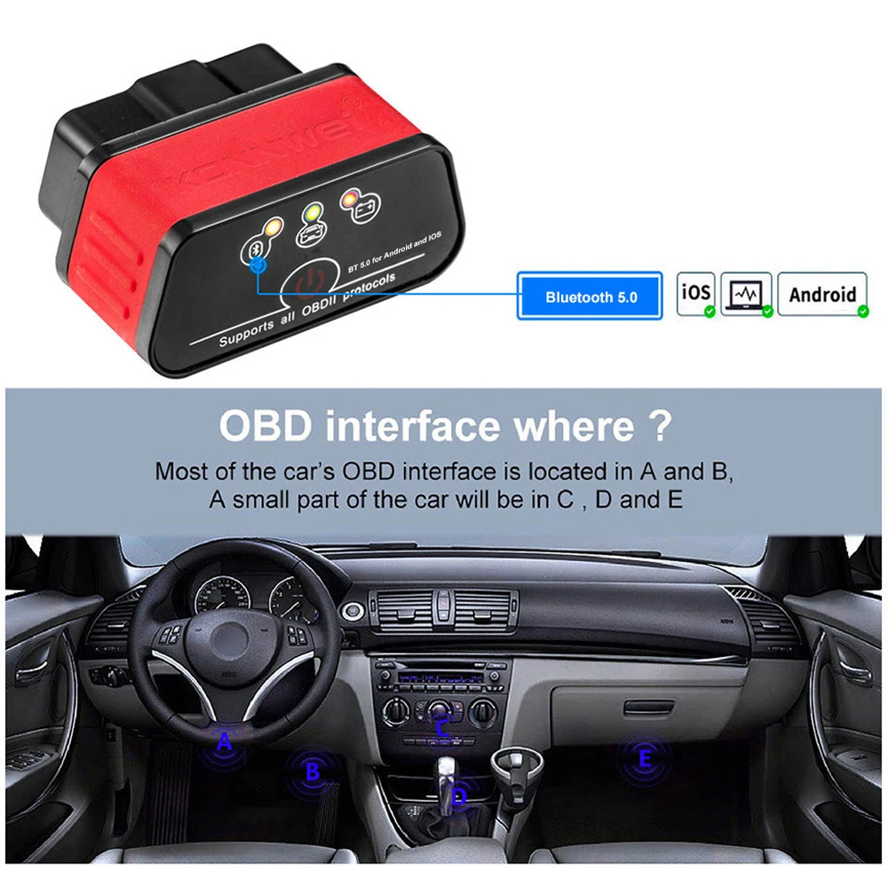 1 PC Fault Detector OBD II Diagnostic Instrument Vehicle Wide Engine Diagnostic Decoder Bluetooth Connectivity High Quality