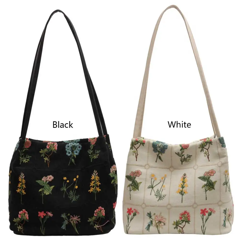 Women Floral Canvas Tote Bag Shoulder Female Bag Stylish All-Match Bag Large Capacity Bucket Bag for Daily Office Use Fanny Pack