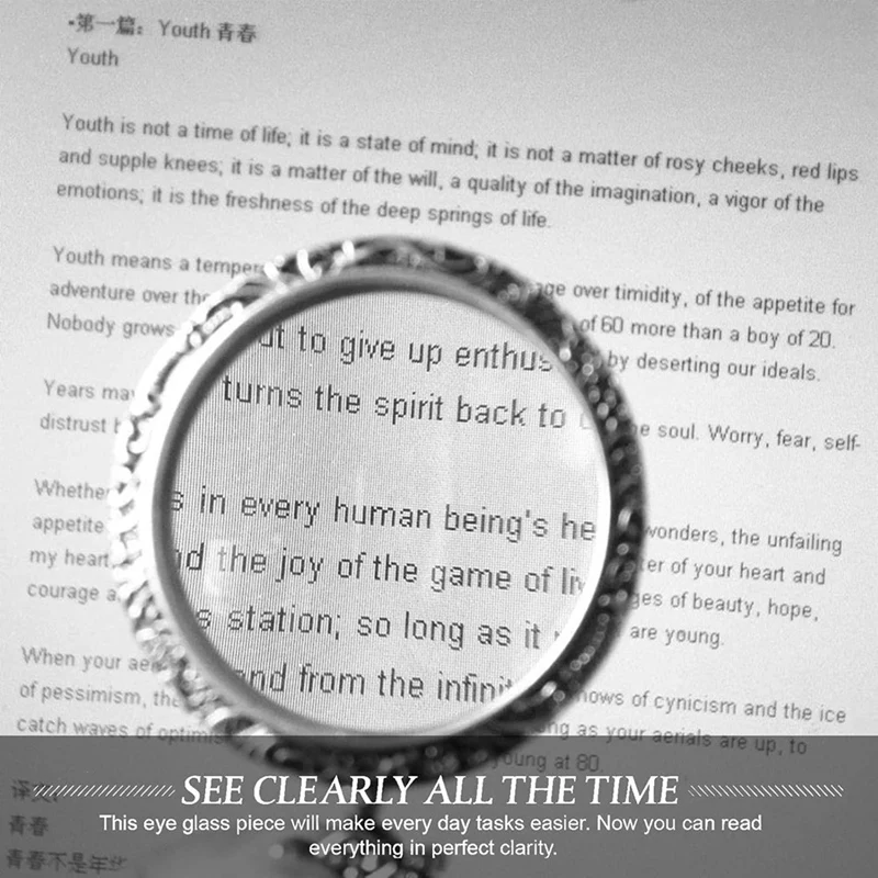 10X Magnifying Glass Necklace Magnifier Necklace Pendant Optical Magnifier with Chain Necklace for Library, Reading-A57M