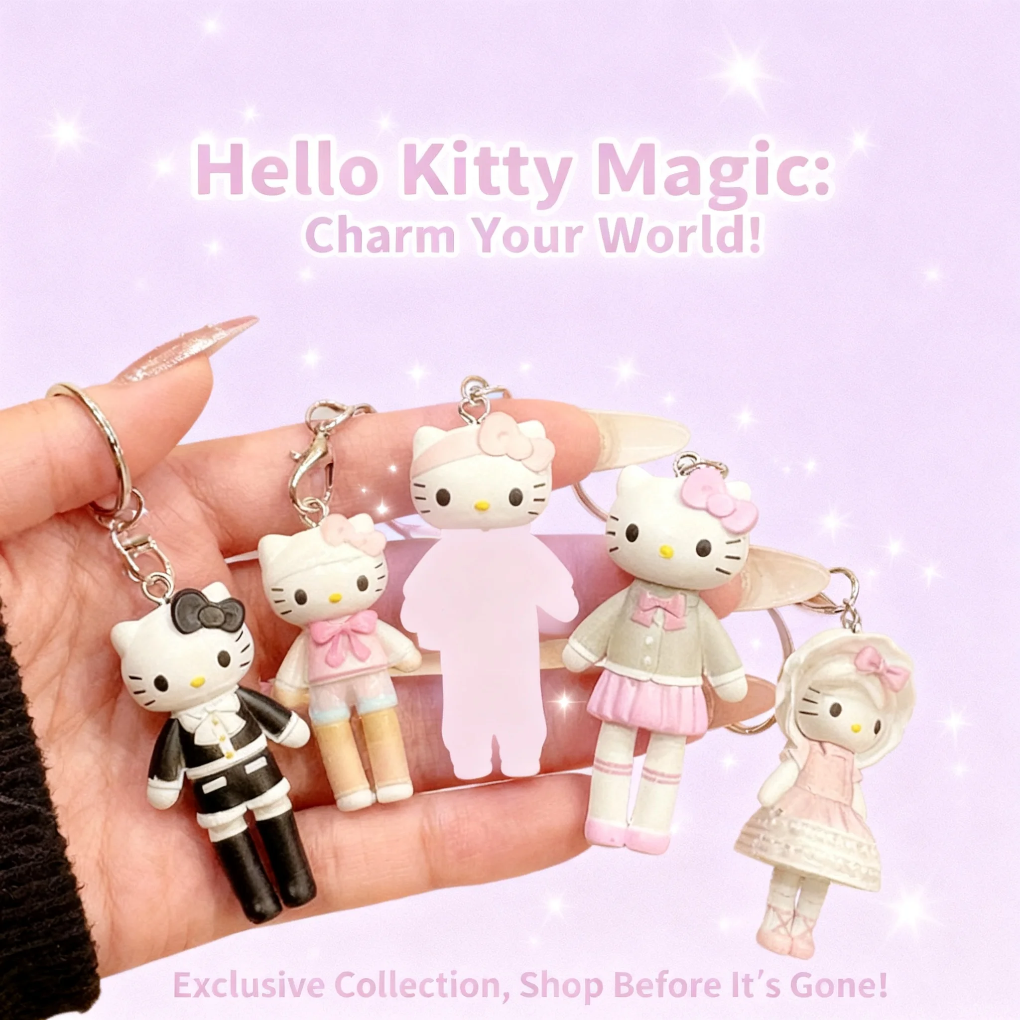 Hello Kitty Keychain Cute KT Pendant Longleg Backpack Hanging Charms Cartoon Keyring Party Favor Gifts Anime Figure Supplies