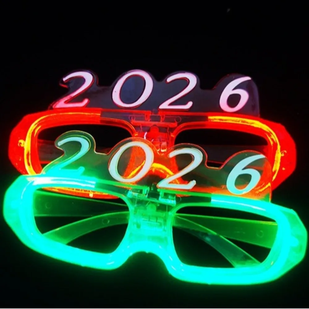 LED lueur 2026 nouvel an lueur lunettes numéro lettre ornements photographiques 2026 LED lueur lunettes coloré éclairer