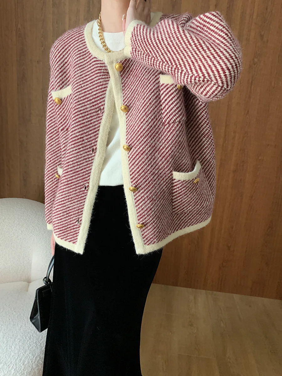 Urban accent twill contrasting color knitted cardigan small fragrant style jacket 2024 early autumn new style