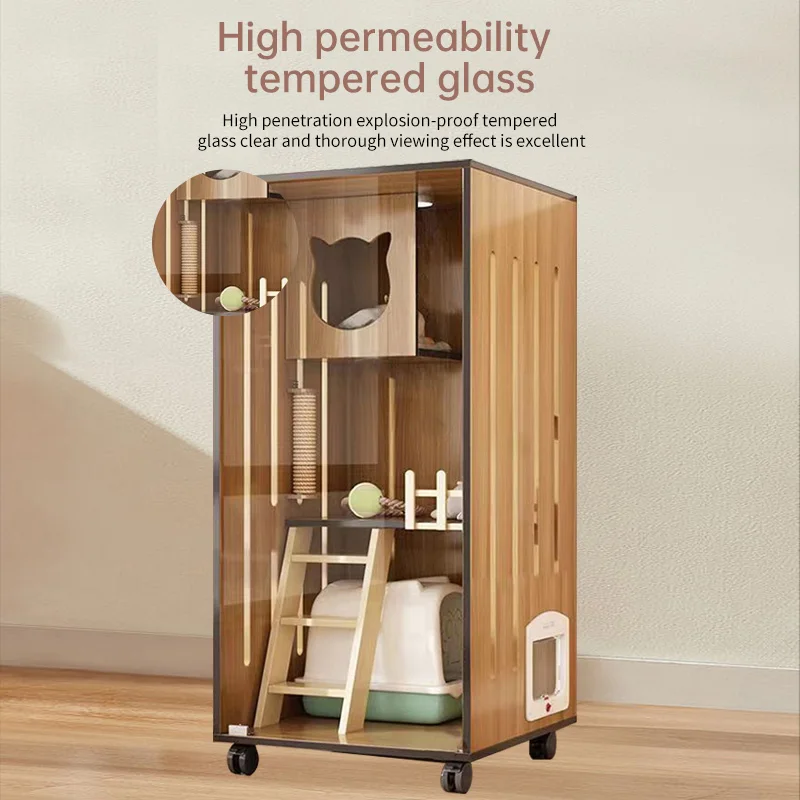 القط فيلا الحديثة الرجعية خشب متين القط قفص ضوء فاخر طبقتين قطعة واحدة المنقولة غرفة المعيشة منزل القط خزانة