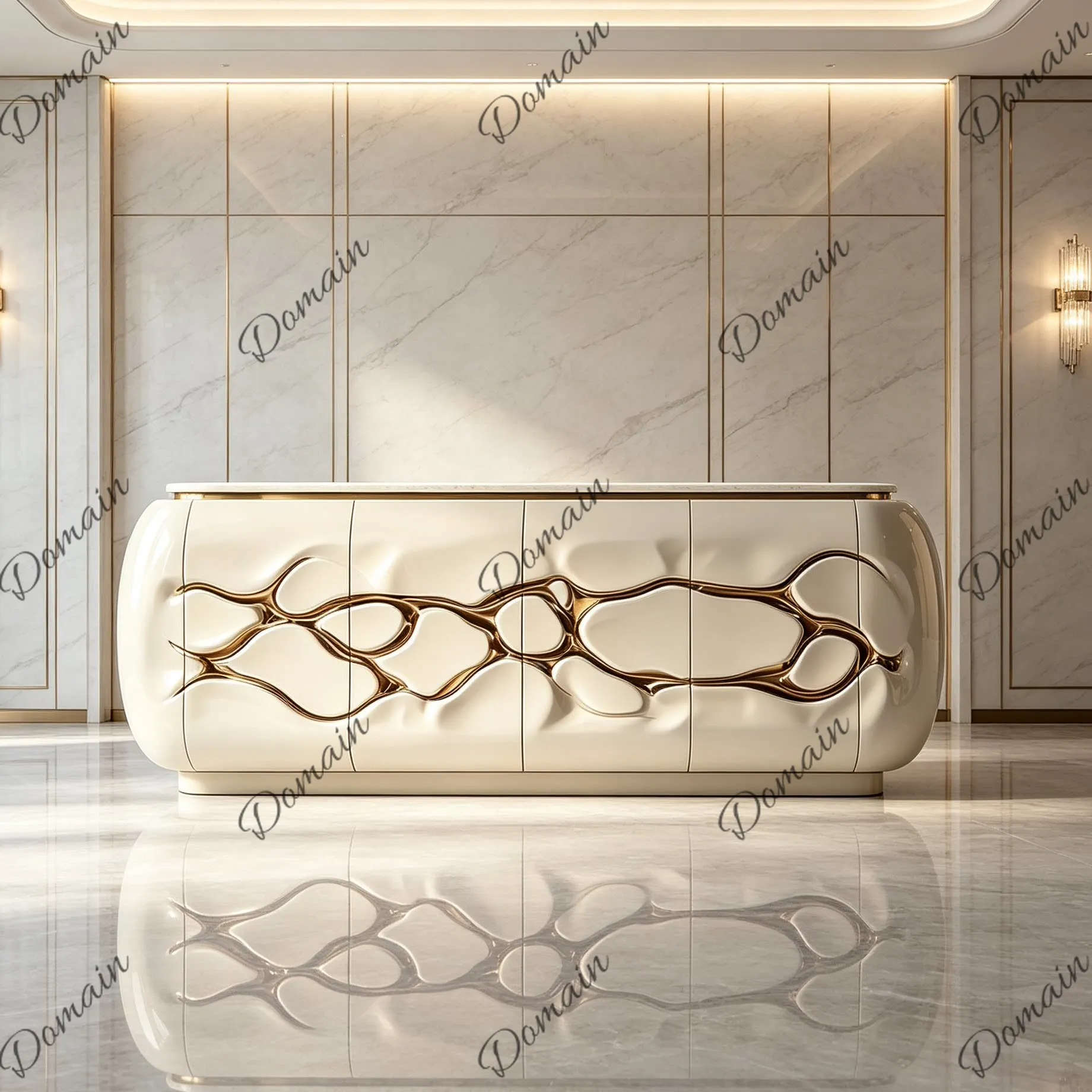 Light luxury, high luxury curved dining side cabinet, large flat-level entrance, three-dimensional gilt modeling creative