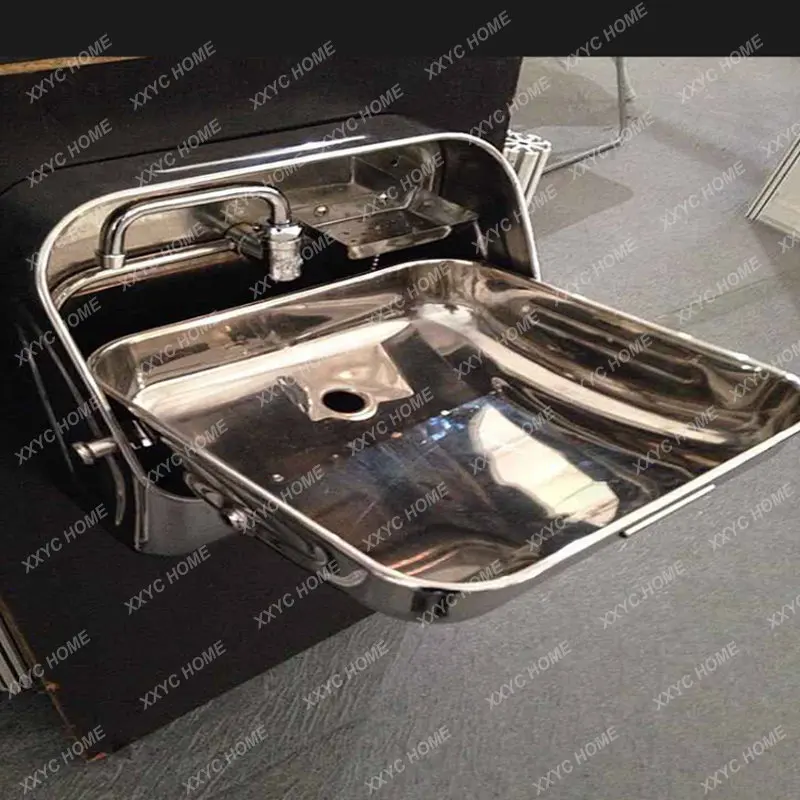 

Steel Folding Sink with Integrated Faucet Apply to Caravan Camper Boat Wall-mounted Sink 370*390*(180/375)mm