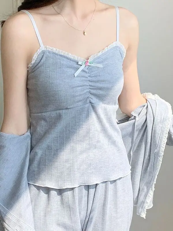 Women's Sleepwear Set Long Sleeve Long Pants Floral Print Sweet Cute Home Clothes Adjustable Strap with Chest Pad Casual Outfit