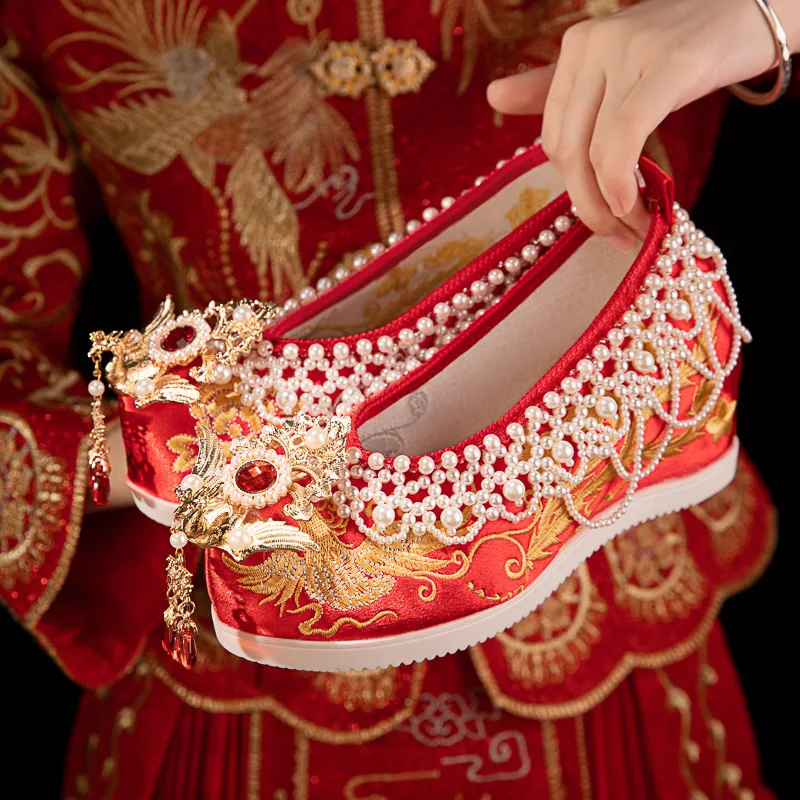 

CY74 2024 summer new Phoenix Xiuhe wedding shoes wedding embroidered shoes inside increasing new Chinese Hanfu shoes