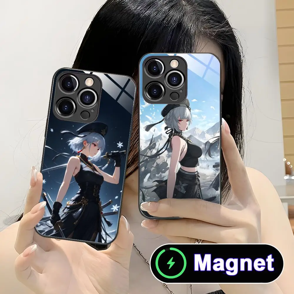 

Wuthering Waves SanHua Glass MagSafe Mobile Phone Case for iPhone 17 16 15 14 13 12 11 Air Pro Max Plus Mini Colorful Cover