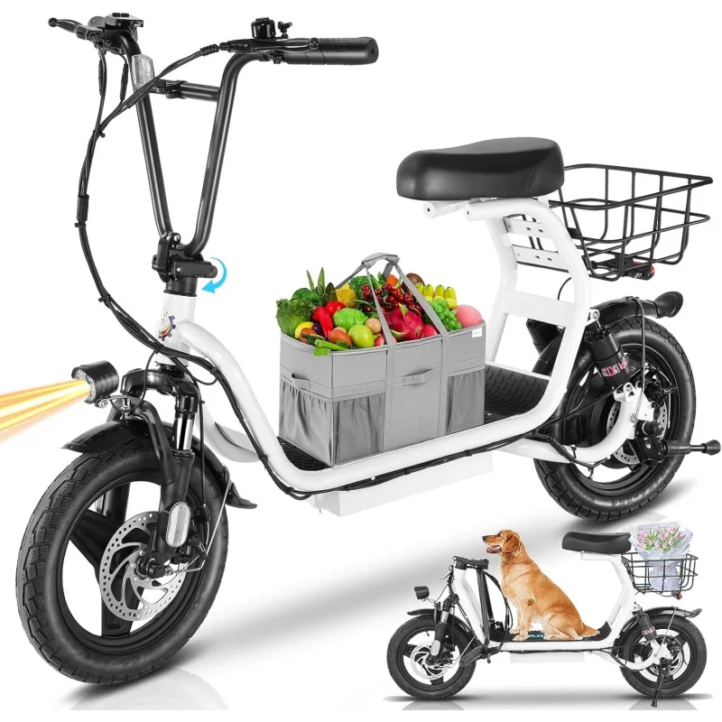 Caroma 1200W piekscooters volwassenen, 14 "vette band, 500 Wh batterij, 30 mijl bereik, 20 MPH topsnelheid, opvouwbare, dubbel absorberende elektrische fiets