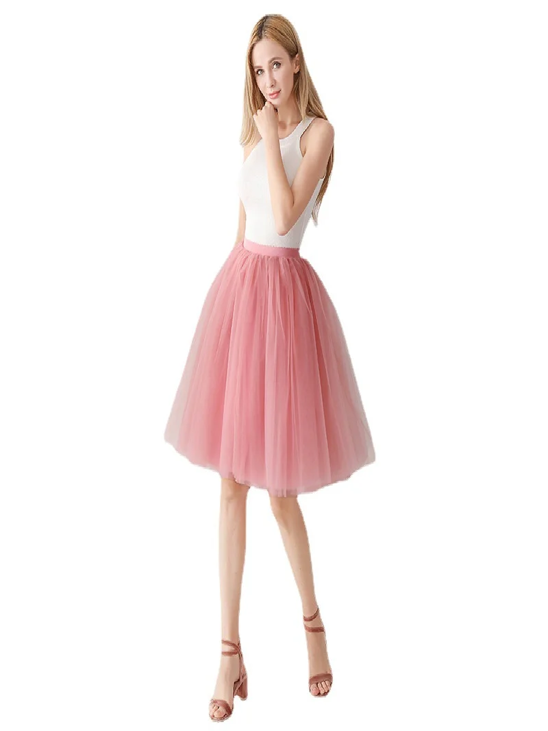 

Adult 7-Layer Tulle Skirt Pure Color Fulln Net Skirt mid Waist Midi Skirt Sweet Sle Nylon Fiber 2024 Spring Season