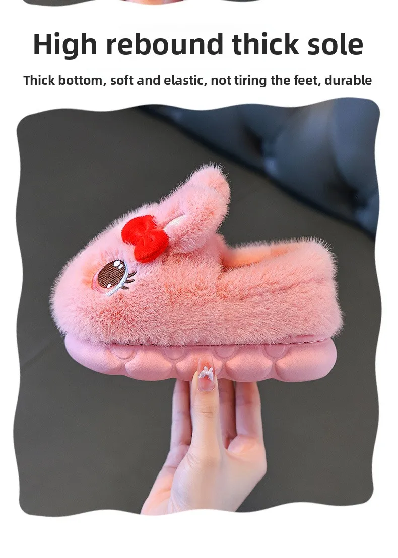Kinder Winter Dicke Hausschuhe, Kinder Baumwollgefütterte Schuhe, Baby Warme Hausschuhe, Mädchen Süße Cartoon Kaninchen Tier Hausschuhe – Detail 10