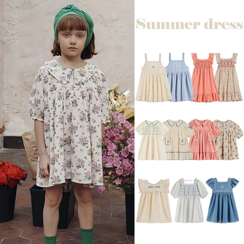 Pre-sale EM Dress 2025 SS Summer New Collection Girls' Printed Floral Sleeveless Halter Dress Clothes