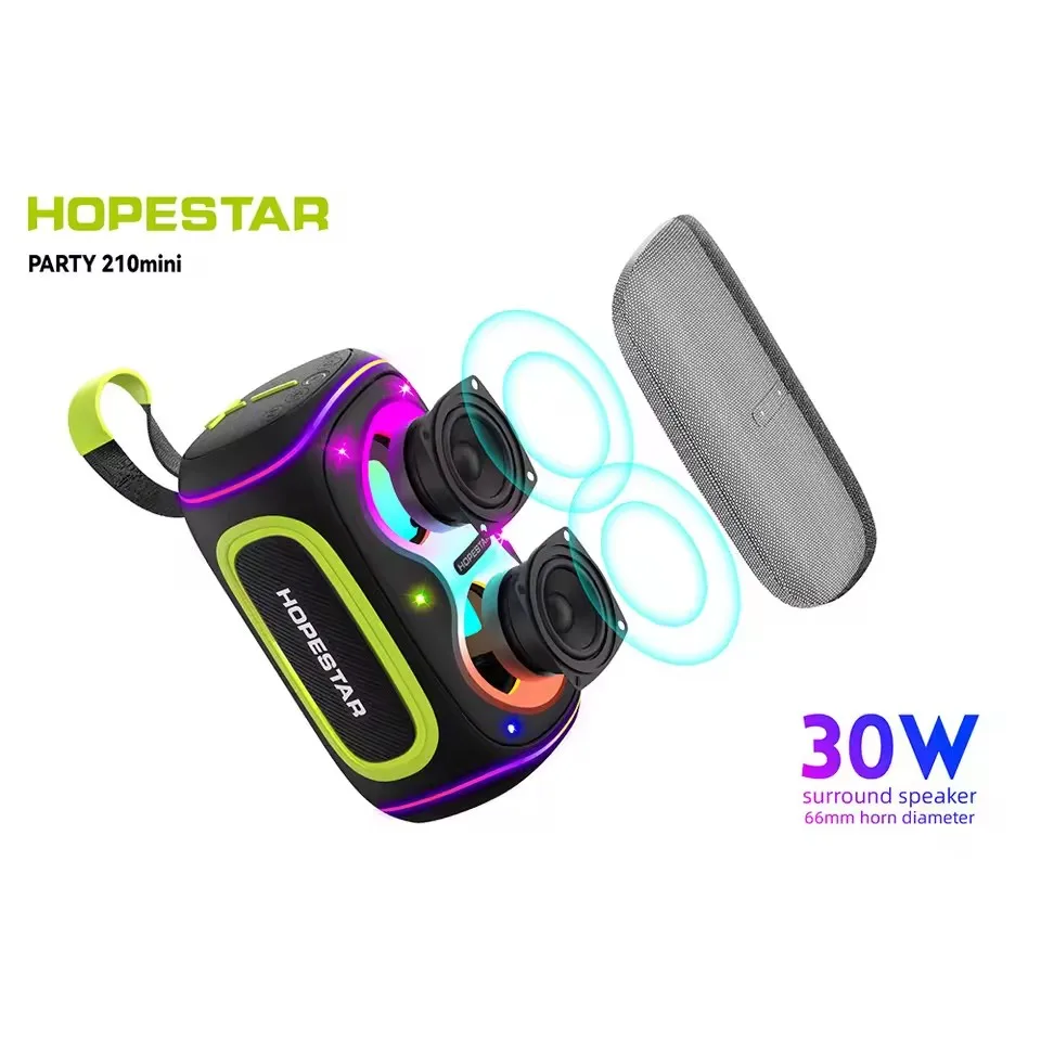 HOPESTAR Party 210 عمود صغير خارجي مقاوم للماء مضخم صوت لاسلكي سمّاعات بلوتوث مصباح ليد محمول TWS صندوق بوم عميق باس