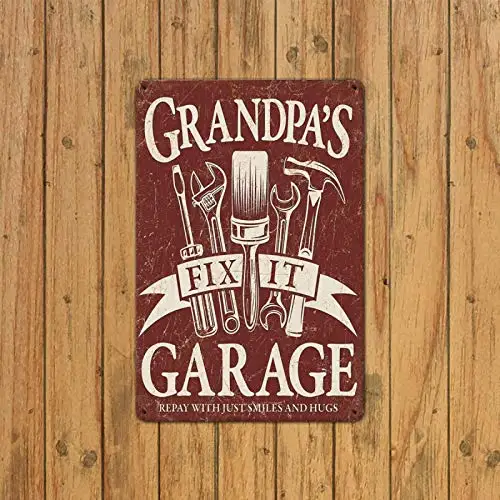 Fesy Garage Metal Signs,Garage for Man Cave,Grandpa's Garage,Wall Decor for Home Garage,8x12in(196CK-51)