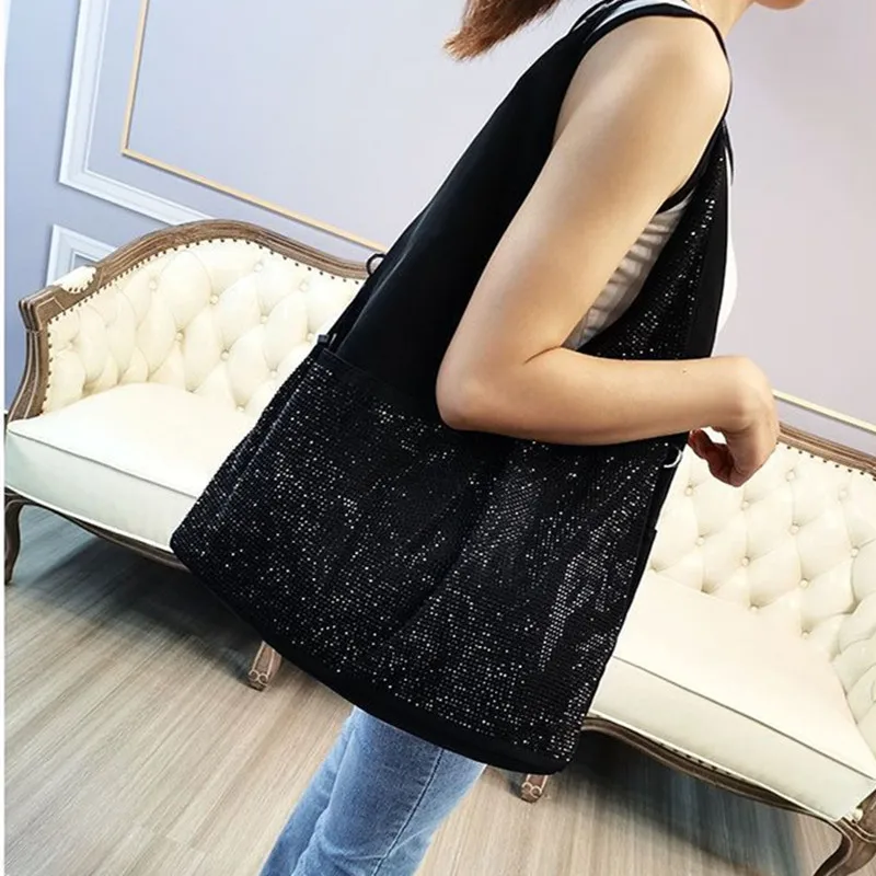 luxury diamond large bag fashion South Korean Oxford cloth with cowhide lightweight travel duffel capacity single shoulder bag