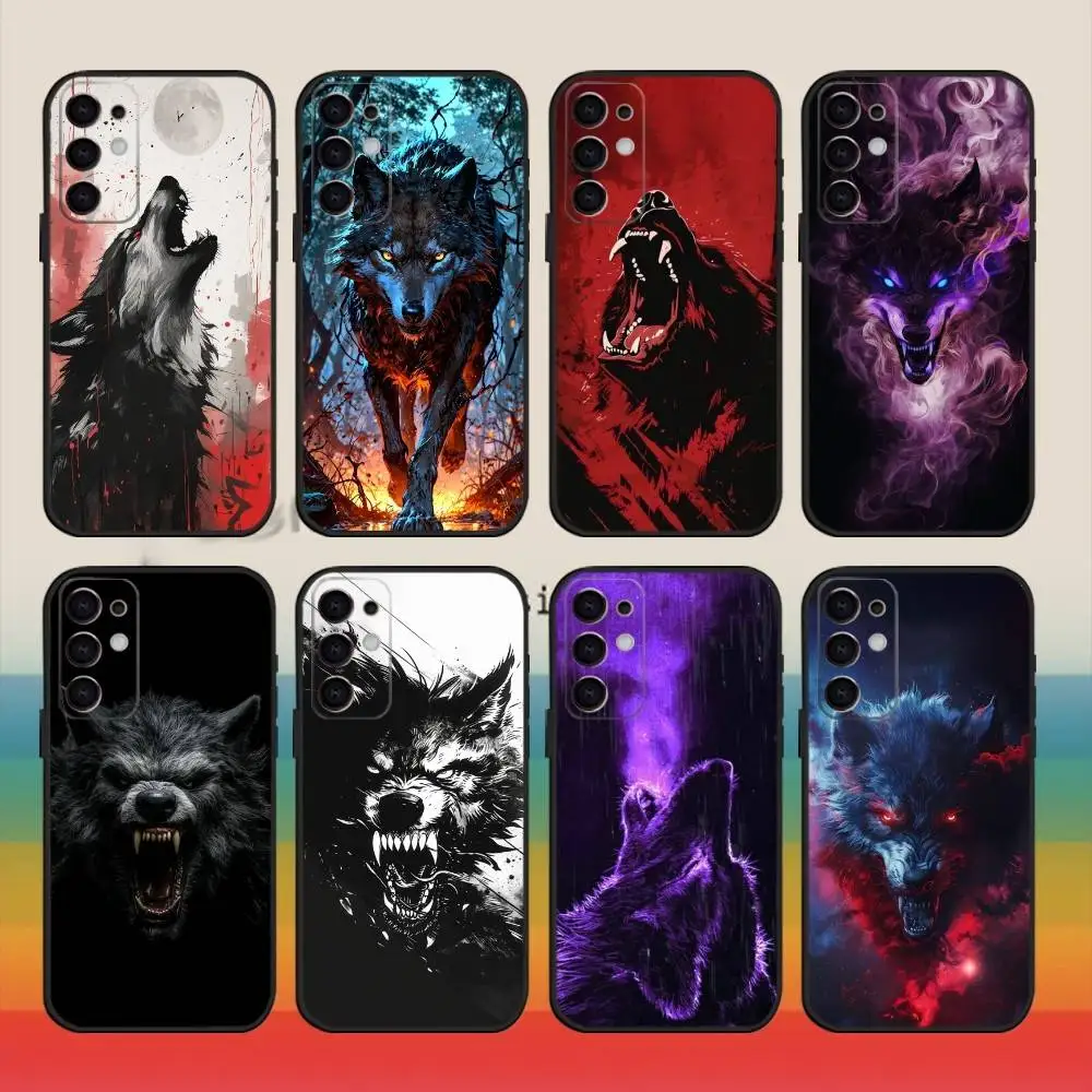 

Angry A-Animal W-Wolf Fierce Phone Case For Samsung S25,24,23,22,30,21,10,9,Ultra,Plus,FE 5G Black Soft Case