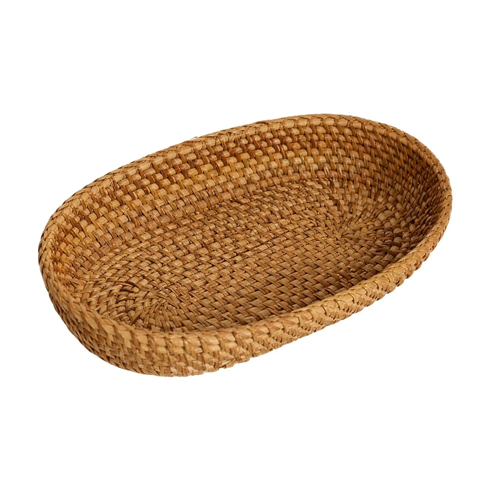 Oval Rattan Serving Tray Handwoven Basket for Snacks Bread Fruit Dining Table Organization