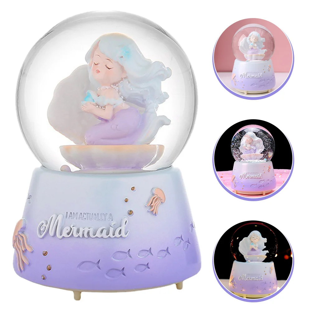 

Mermaid Snow Globe Lighted Musical Decoration Girls Room Festival Birthday Gift Home Desktop Ornament Snow Globe