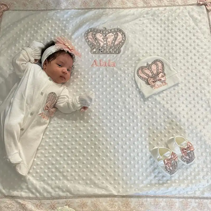 5 uds bebé niña recién nacido joyería Layette regalo conjunto hecho a mano precioso guardería Hospital recepción manta bordado nombre mameluco conjunto