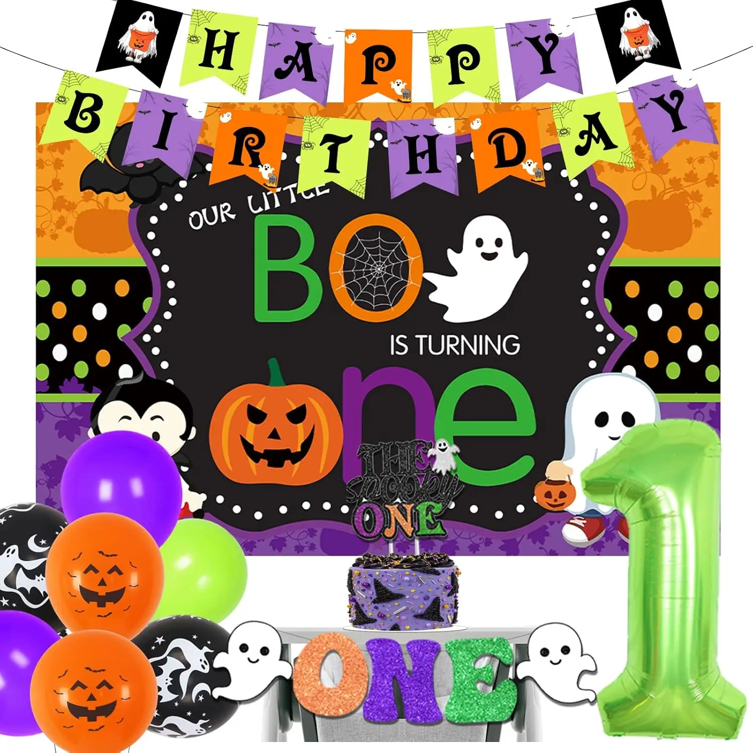 

Украшения для вечеринки в честь первого дня рождения на Хэллоуин с баннером на Хэллоуин The Spooky One Cake Topper Наш маленький бу, превращающий один фон