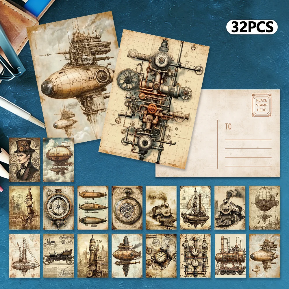 

32pcs,Vintage Steampunk Gear Airship Postcards,Birthday/Anniversary Gifts,Collectibles, Suitable for Gift Giving, Can be Mailed.