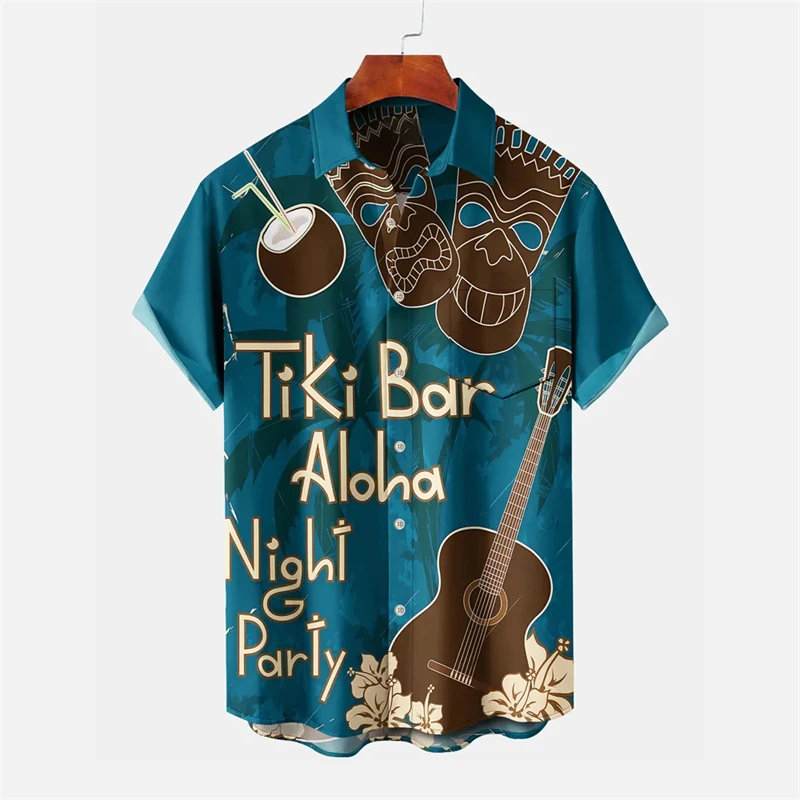 Ancient Tribe Tiki Graphic 3D Print Hawaii Shirt For Men Clothes Lapel Short Sleeve Casual Shirts Summer Personality Trend Tee