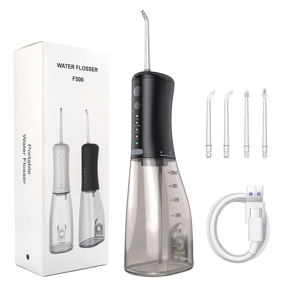 Portable Water Flosser Dental Oral Irrigator Teeth Cleaner 350ml 4 Modes Rechargeable IPX7 Waterproof for Travel Use