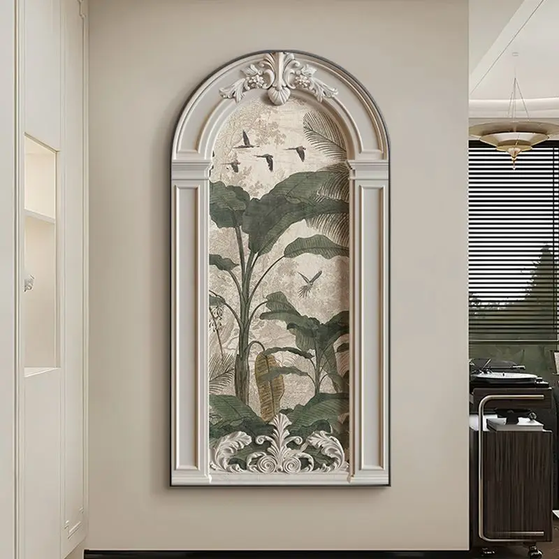 French retro arched wall painting antique decorative painting in the entrance living room corridor hanging painting