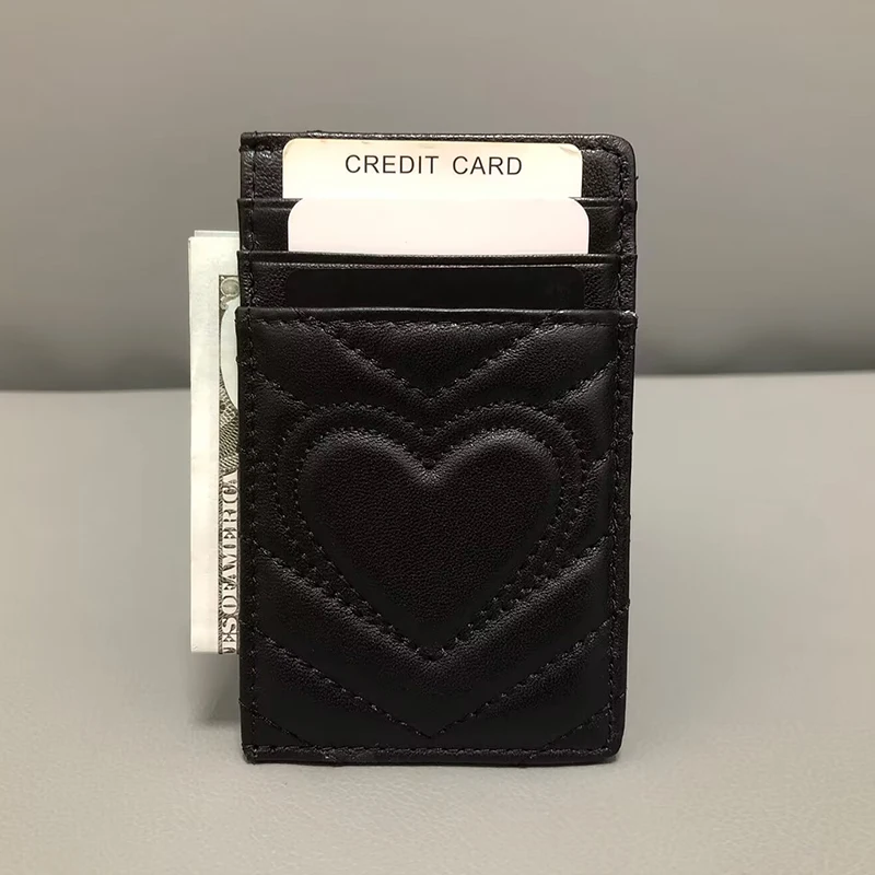 

New Slim Sheepskin Genuine Leather Mens Wallet Male Thin Mini ID Credit Card Holder Slot Case Purse For Women Classic Heart Kpop