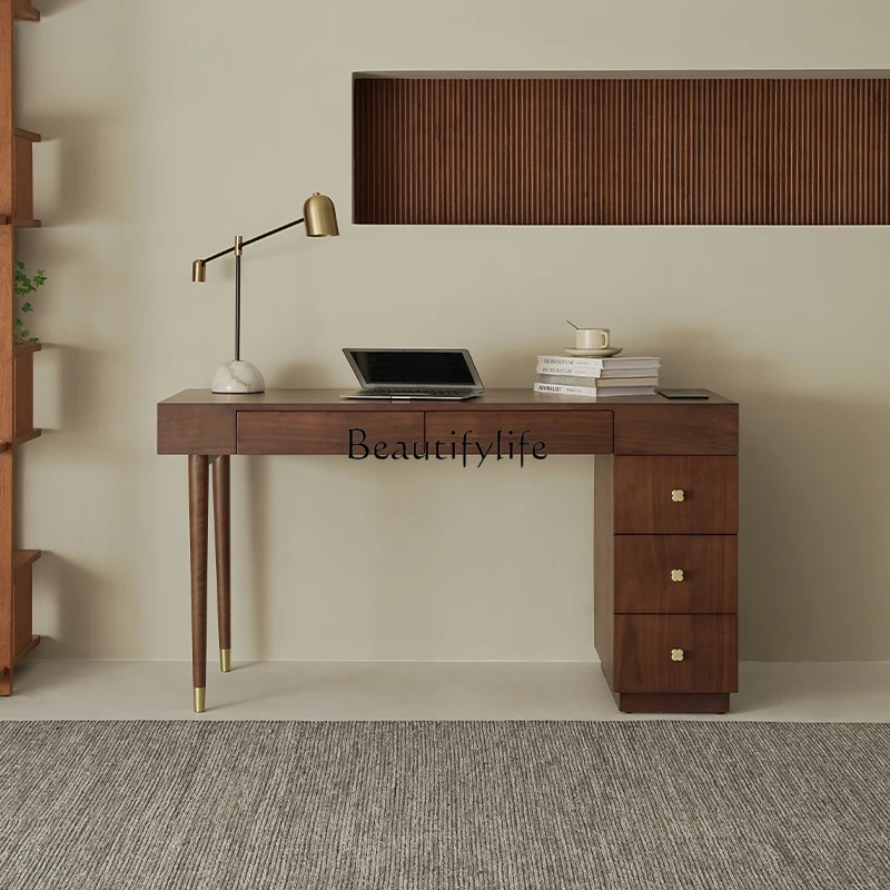 French medieval North American black walnut solid wood study desk