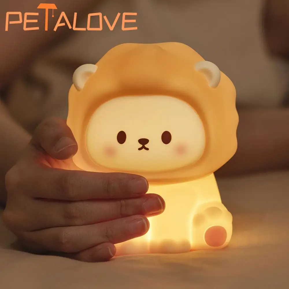 Soft Silicone Night Lamp Lion Cartoon Animal Charging Light Lovely Birthday Gift Warm Gentle Companionship Pat Control