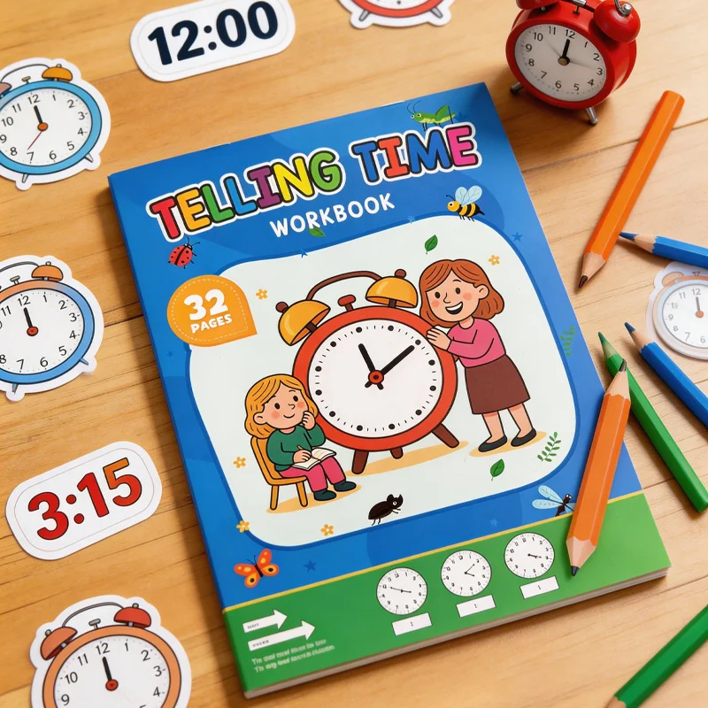 32 Pages, Puzzle Clock Drawing Book, Children's Time Early Education Exercise Book, Fun Time Cognition Exercise Book