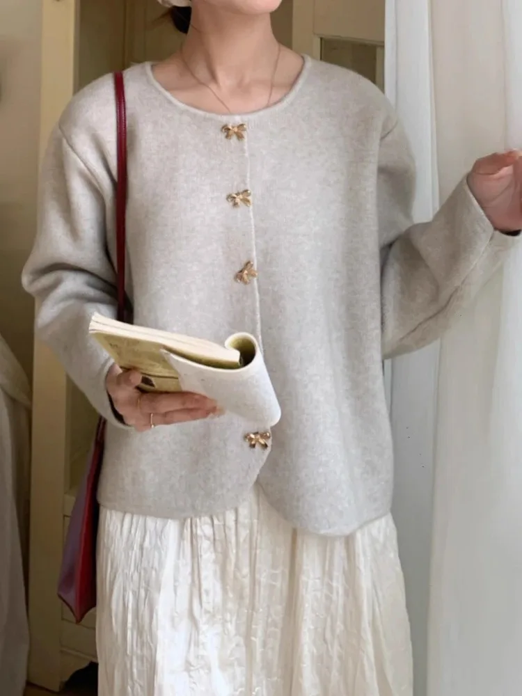 

Autumn New Sweater Cardigan Women's Red Butterfly Button Korean Fashion Knitted Cardigan Casual Versatile Solid Knitwear Jacket